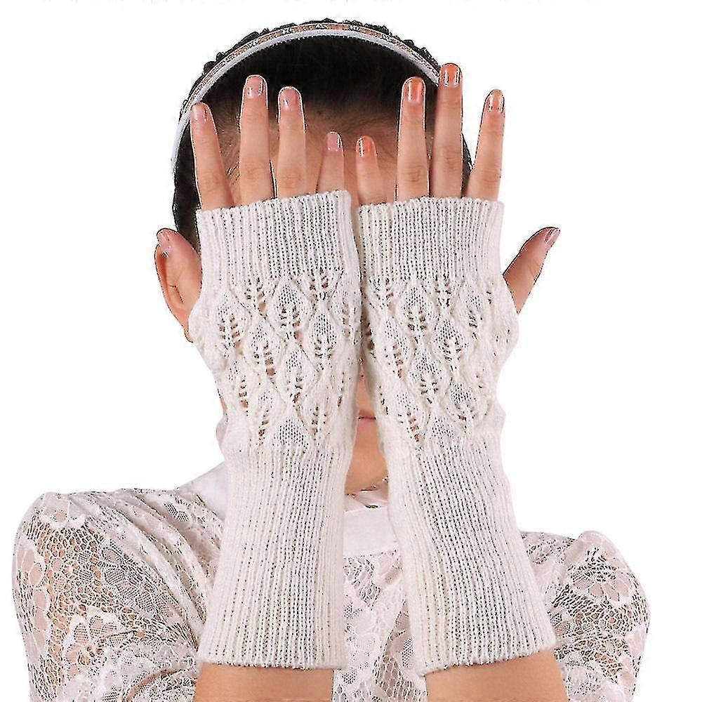 Women's Long Hand Embroidered Gloves Knitted Warm For Winter Fingerless