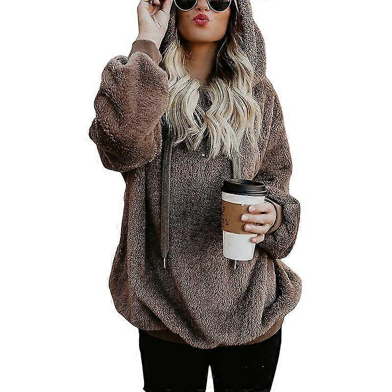 Womens Oversized Pullover Hoodie With Pockets, Fuzzy Fleece Sweatshirt