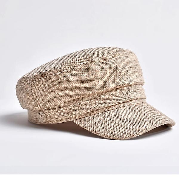 Hat Flat Cap Military Cap Spring Autumn Linen Solid Color (khaki)