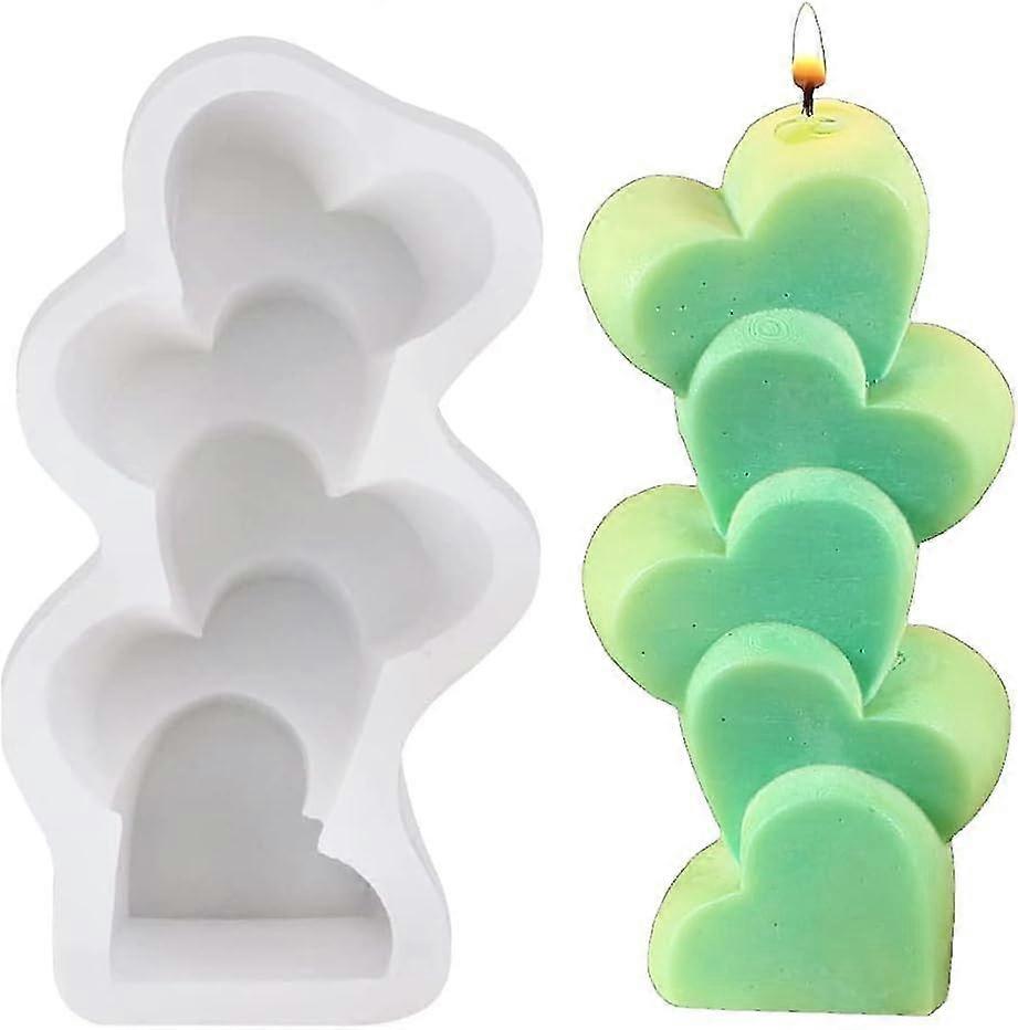 Fem hjerter søjle silikone form Let at rengøre harpiks stearinlys form Holdbar 3d uregelmæssig kærlighed hjerteformet silikoneform