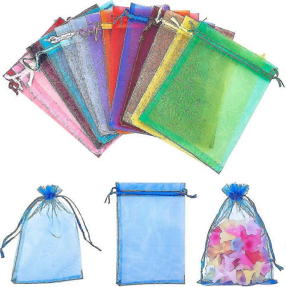 150pcs 15 Colors Organza Jewelry Gift Bags With Lmell Ribbons, Rectangle, Mixed Color