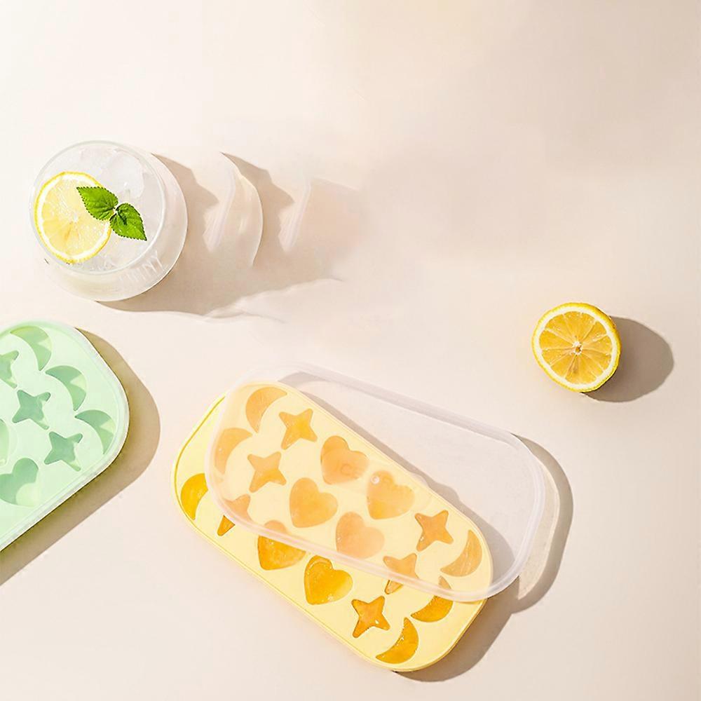 (Lemon Yellow + Mint Green) 2 Pack Silicone Ice Cube Trays with Clear Lids for Freezer, Coffee, Juice and Drinks.