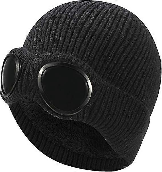 Winter warm knitting Beanie hat, removable goggles, loose thick head cover