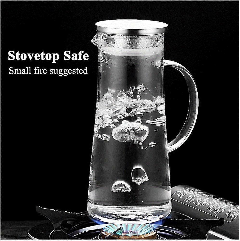 Carafe En Verre 1500 Ml, Pichet À Eau En Verre Couvercle En Inoxydable Carafe En Verre 1500 Ml, Pichet À Eau En Verre Couvercle En Inoxydable
