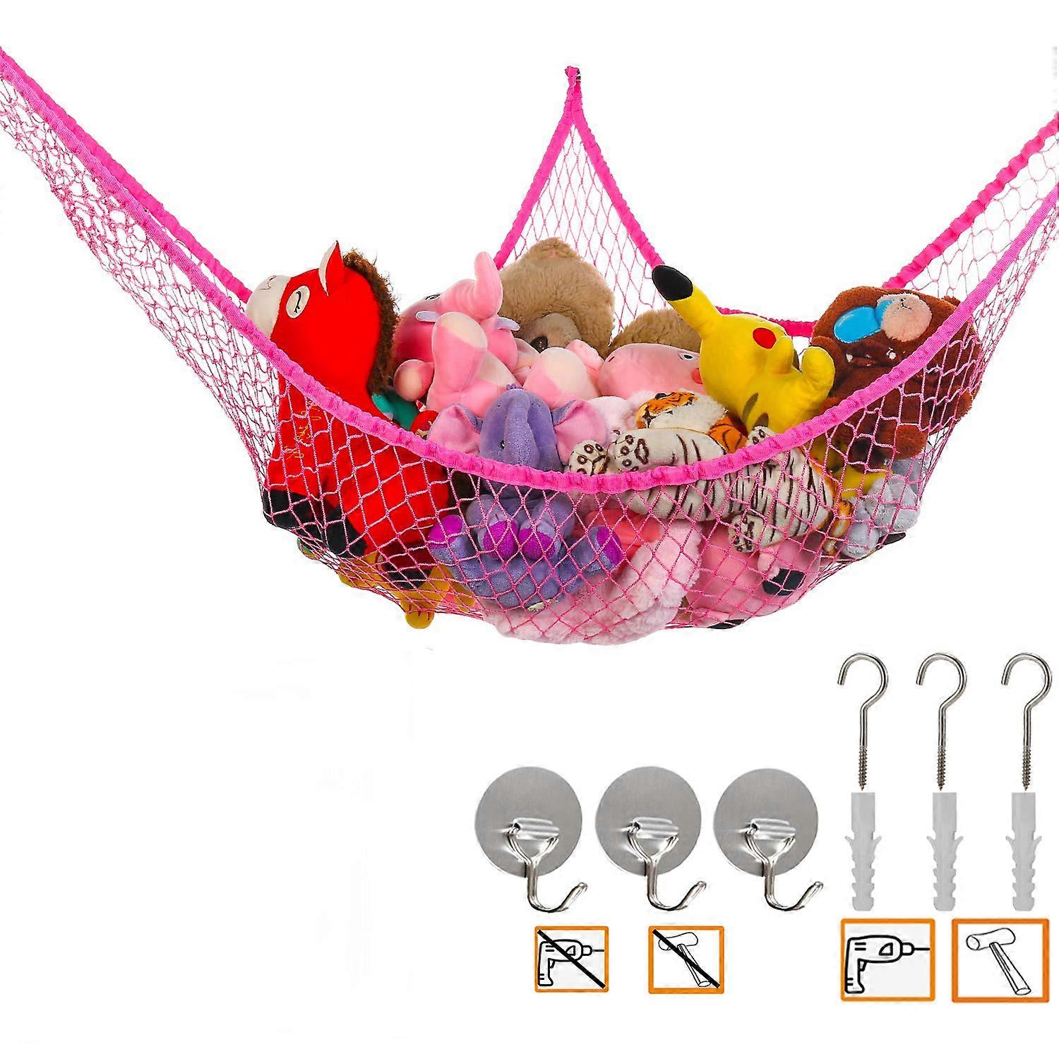 Jumbo Toy Hammock Stuffed Animals and Toy Storage Hammock Net 70" Wall Sling Corner Extra Large Kids Children Mesh Toy