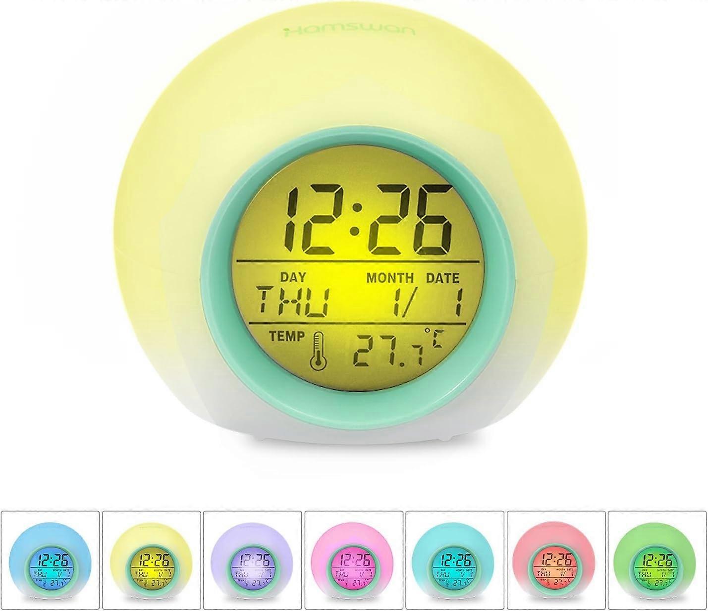 Sveglia digitale, con sveglia, timer di spegnimento, 7 cambi di colore, 8 suonerie, controllo del pulsante ON con display della temperatura per bambini e studen