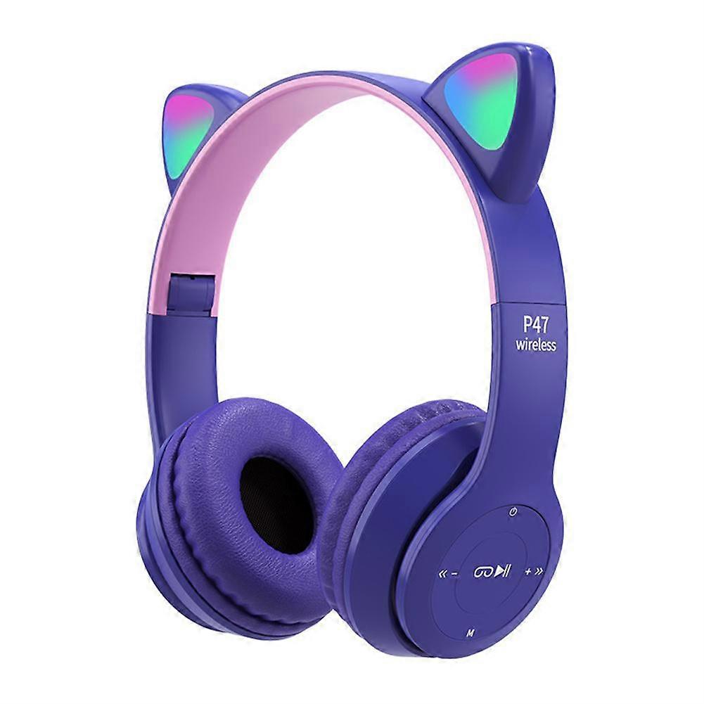 P47 Wireless Headphones Cat Ear With RGB Led Light Up Foldable Over-Ear Earphone Stereo Bass Bluetooth-compatible Headset