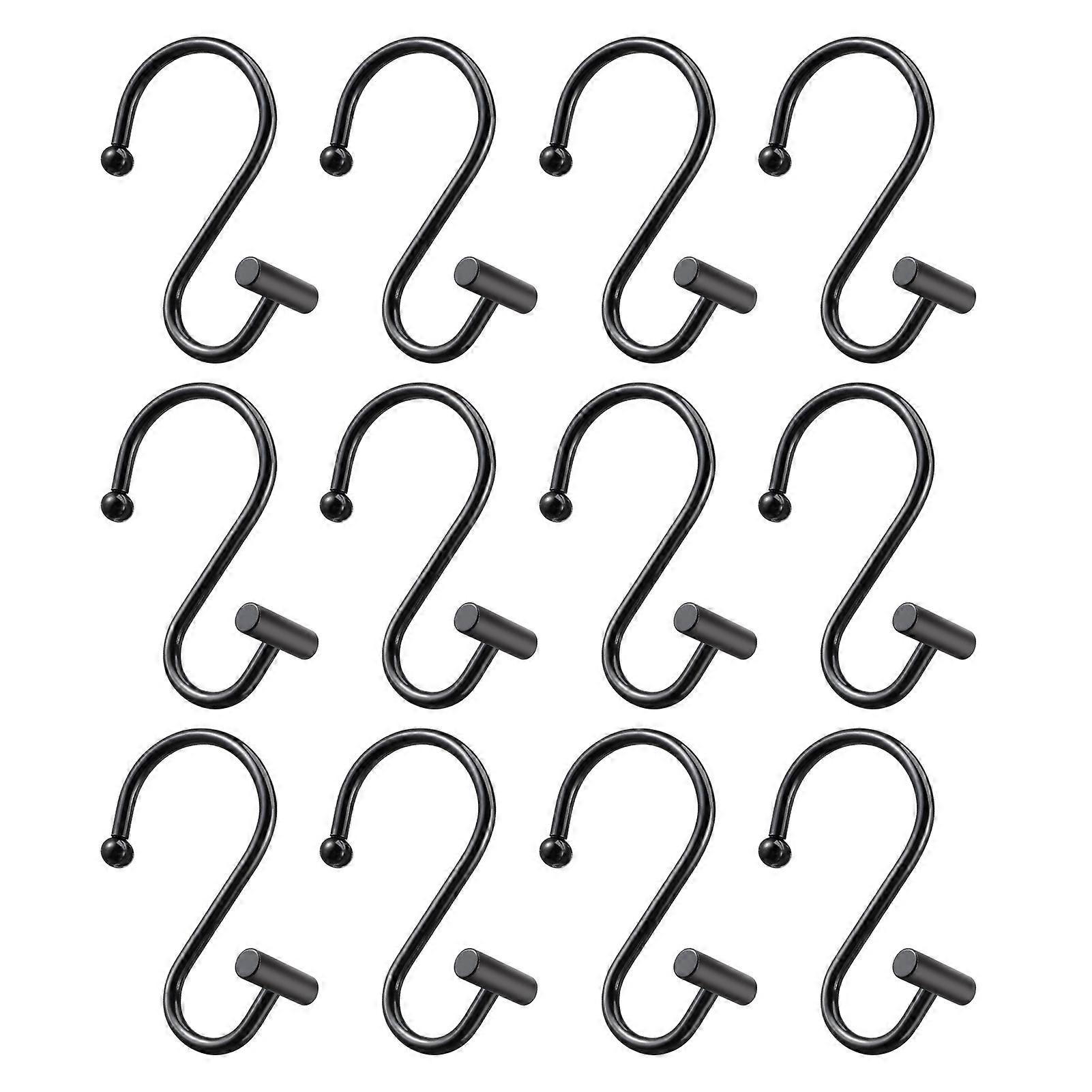 12Pcs Shower Curtain Hooks Rustproof Corrosion Resistant Strong Load-bearing S-Shaped Electroplated Shower Curtain Pole Hanger Hooks Jikaix