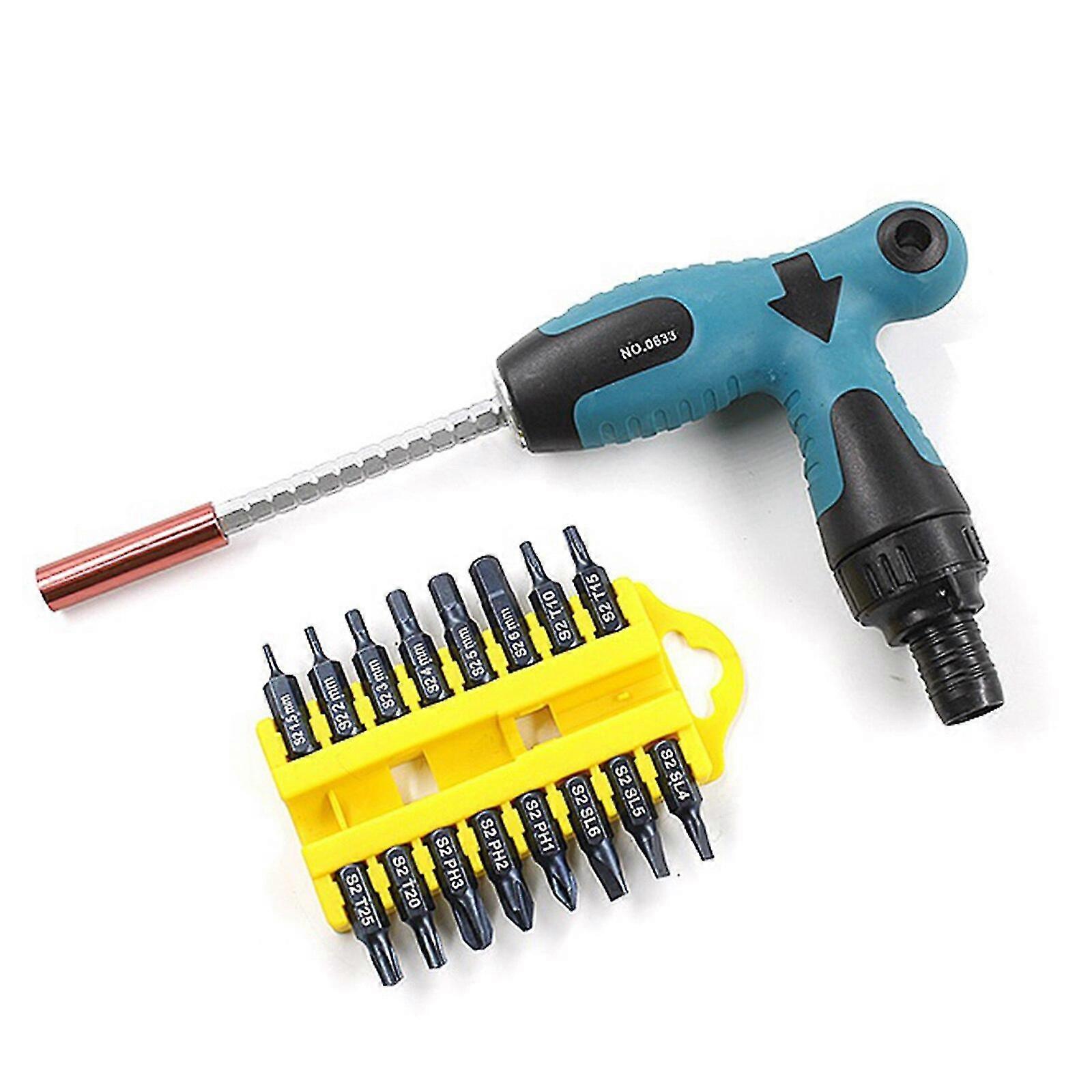 17pcs/set T-handle Ratchet Screwdrivers Star Flat Head Nut Driver Hexagonal Socket Wrench Multi-purpose Bit Set