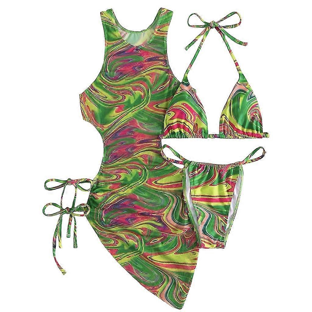 Marble Print Triangle Bathing Suits For Women 3 Pieces Swimsuit With Cover Up