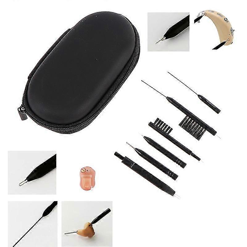 8pcs Hearing Aid Cleaning Kit Brush Vent Cleaner Wire Magne Wax Loop Tools Set