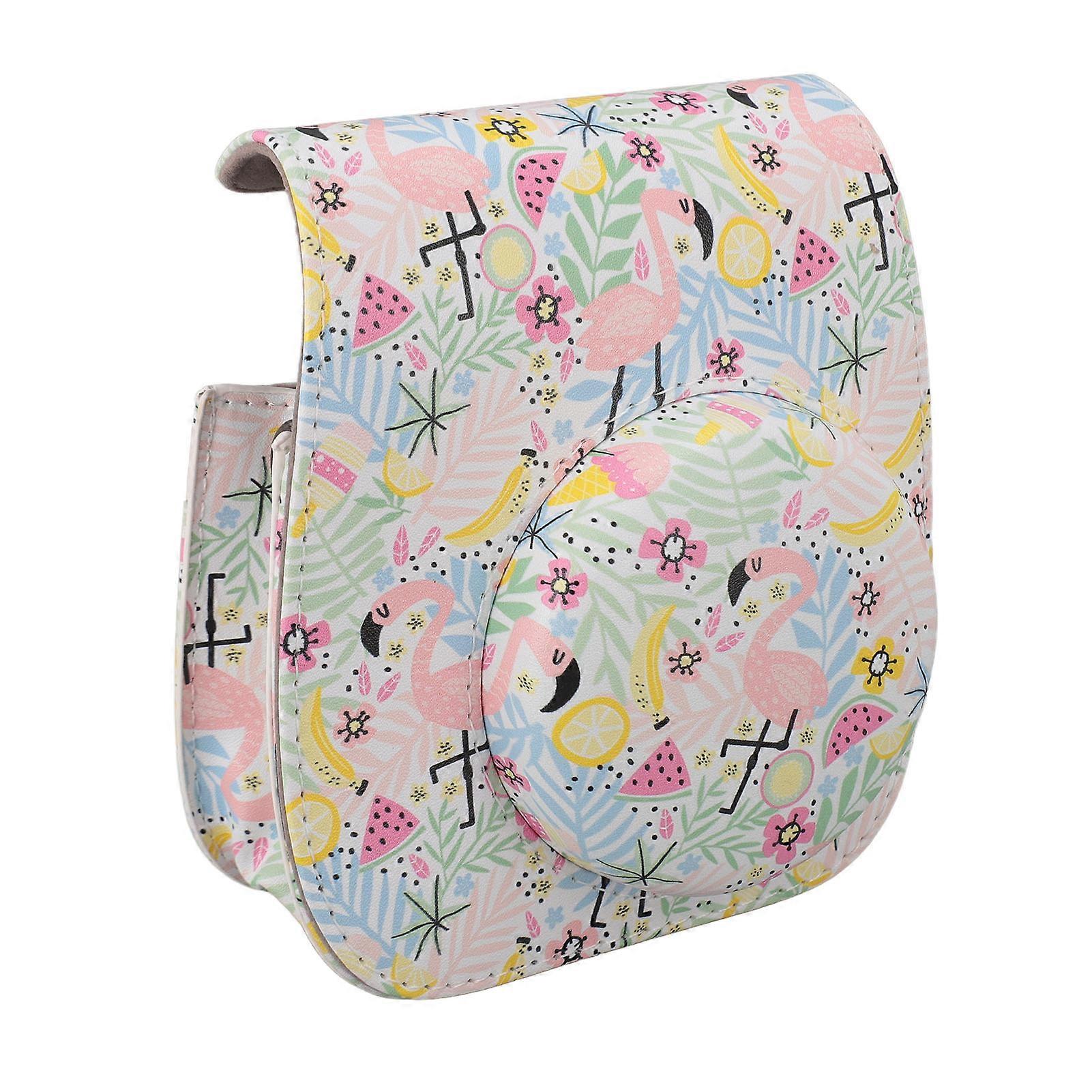 Instant Camera Case for Instax Mini 12 11, PU Leather, 14x12x8cm, Flamingo