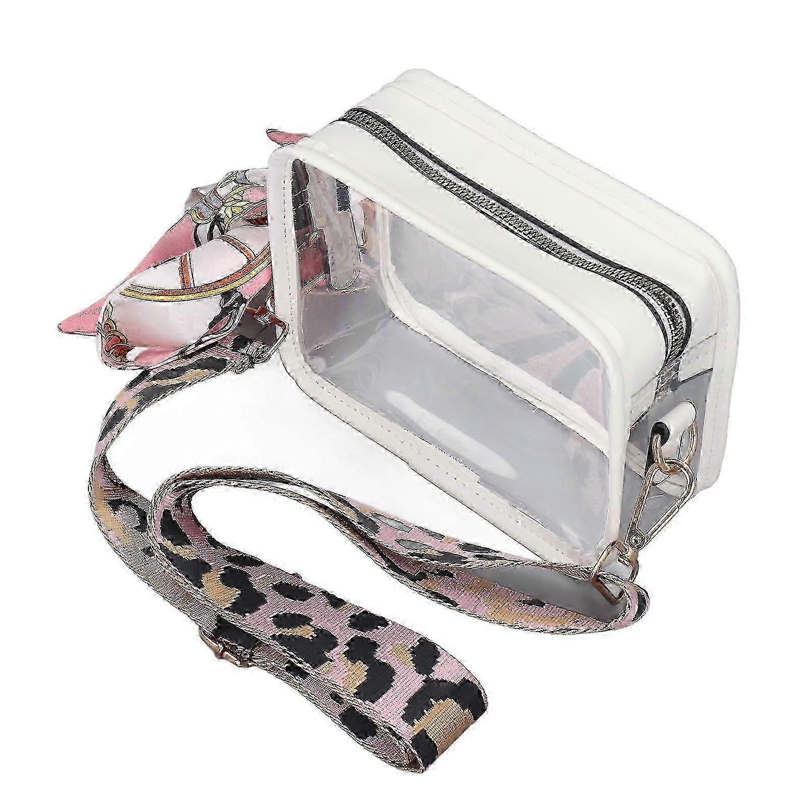 حقيبة حبال واضحة حقيبة كتف مع وشاح حريري 2 حزام كتف سعة وافرة سحاب محفظة رسول متعددة الاستخدامات العصرية للنساء