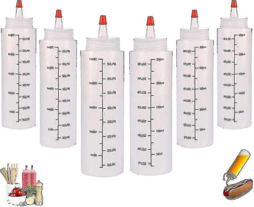Squeeze Bottle, Squeeze Bottle With Cap, 6 Pack 8oz Squeeze Condiment Bottles For Ketchup