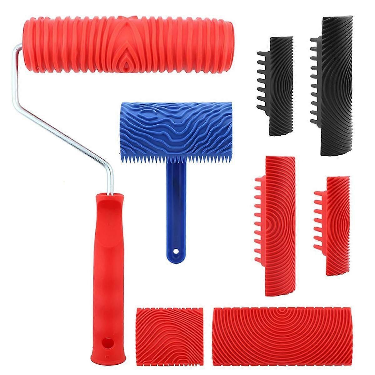 Wood Grain Tool Set - Wood Grain Painting Roller with Handle for Wall Floor Deck Furniture DIY Room