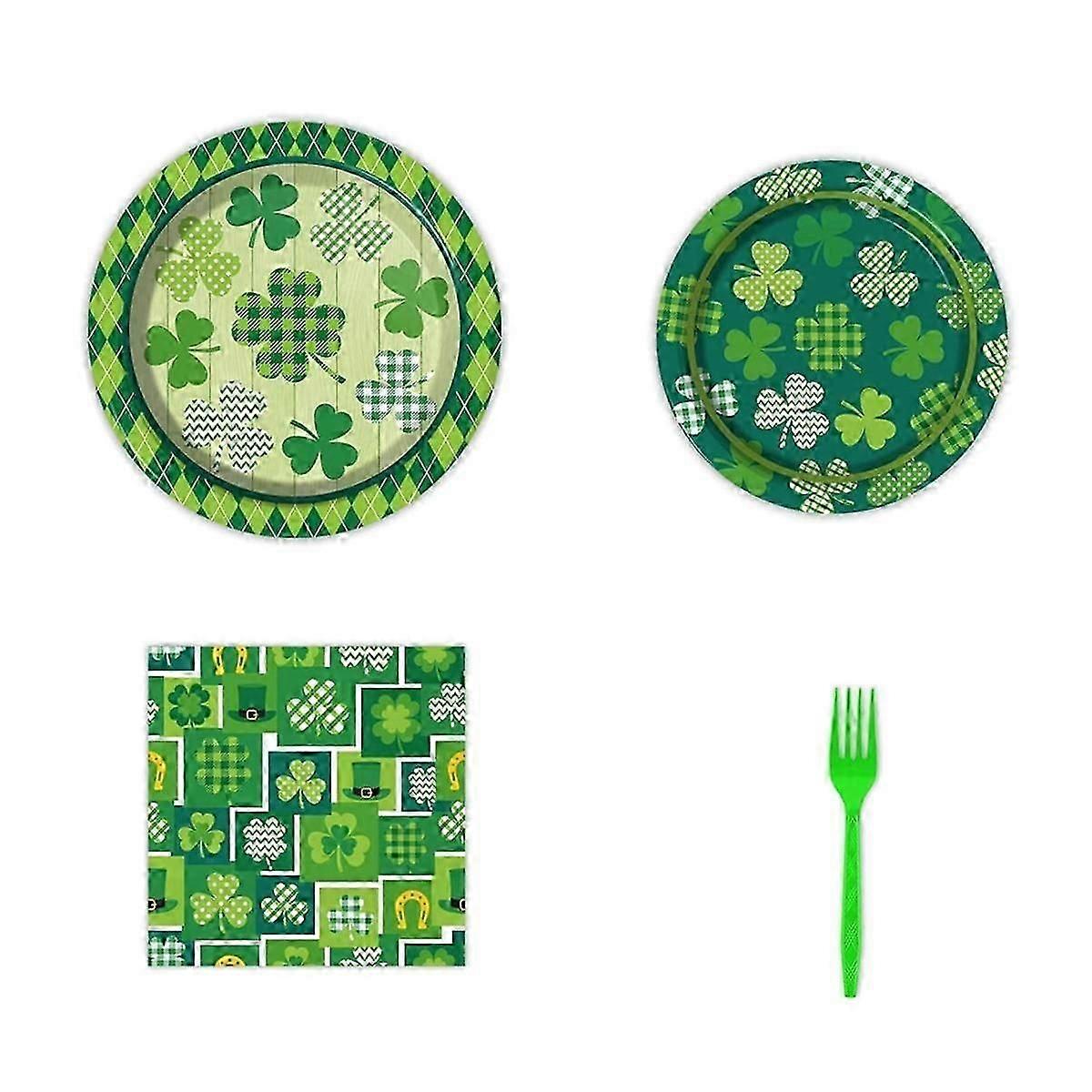 96 Pcs St. 'S Day Dinnerware Set Lucky Green Shamrock Plates Irish Holiday Party Dinnerware Set compatible with