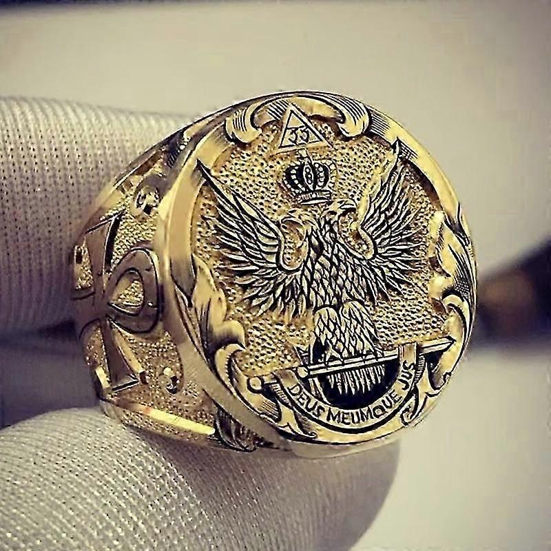 خمر الذهب اللون النسر خاتم للرجال الأرستقراطي الملكي الشرير معدني محفور باليد خواتم التاج المجوهرات