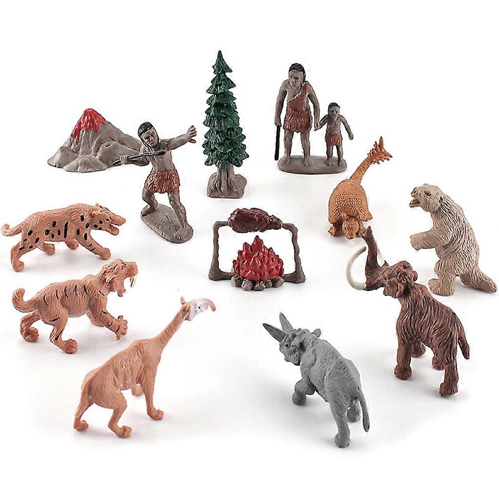 1 Set Ancient Ice Age Emulation Prehistoric Life Animal Models Simulation Primitive Human Forest Hunting Scene Children Figure Toys
