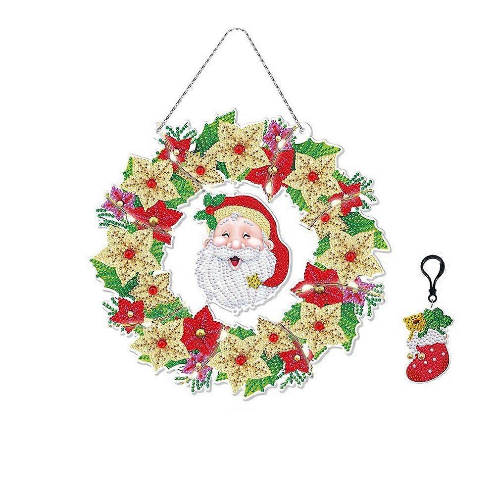 5D Diamond painting diy christmas circle hanging led light string round garland (Style 3) PXCL