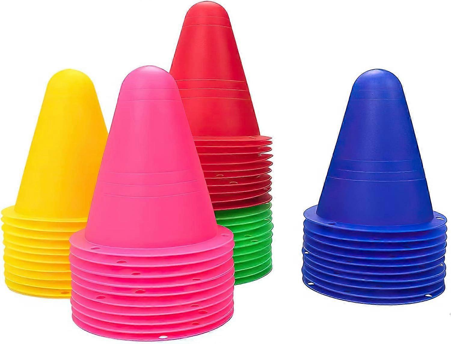 50 Pieces Colorful Plastic Cone Pylones Obstacle Cones Sport Roller Skating for Slalom, Exercises