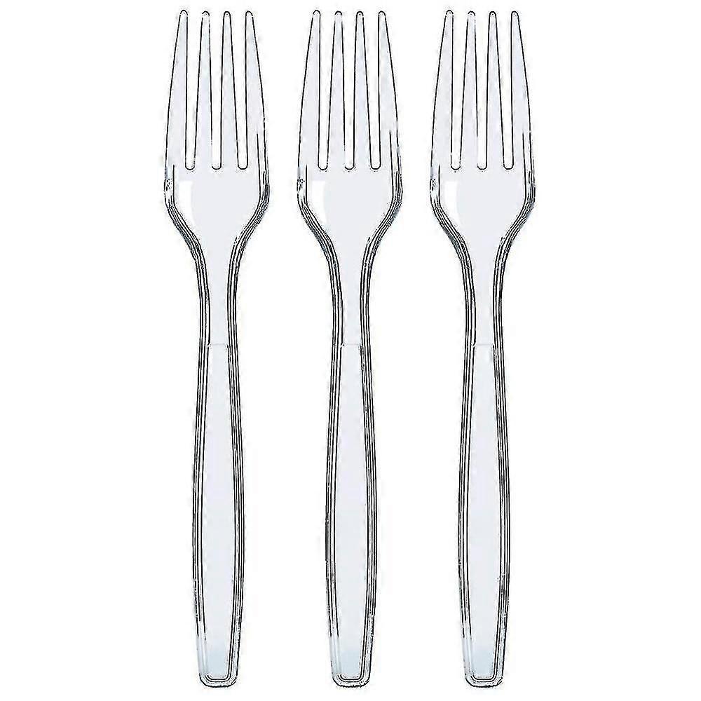 100 Pcs Clear Plastic Forks Strong Heavy Duty Reusable