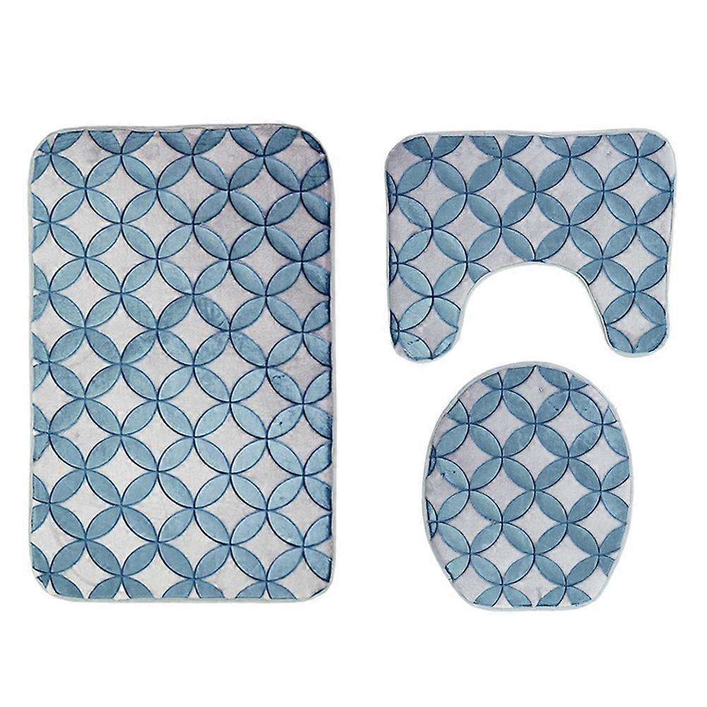 3D Geometry Bathroom Mat Set of 3, Dustproof Water Absorbent Floor Mats, Non-Slip, Soft Material, Easy Clean