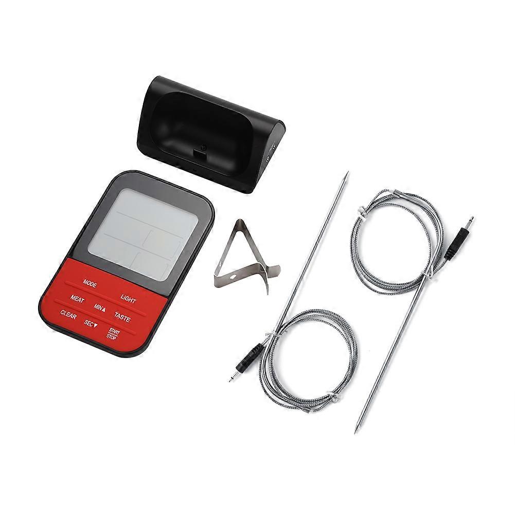 LCD Digital Food Thermometer with Dual Probe Sensor and Timer for Accurate Cooking, Baking, Grilling, Meat Temperature