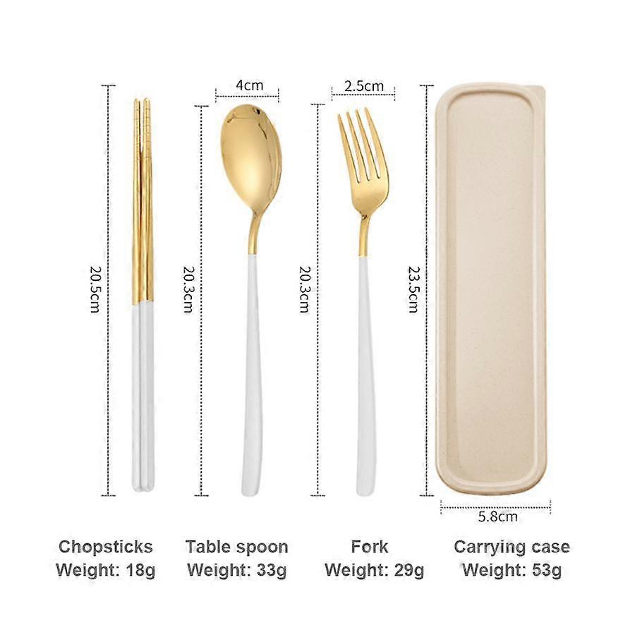 3Pcs Stainless Steel Portable Cutlery Set Spoon Fork Chopsticks Student Travel Korean Style Portable Cutlery Set Kitchen Supplie