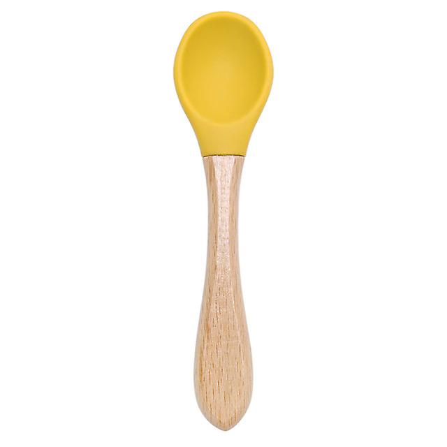 Feeding Wooden Handle Silicone Spoon, Eating Solid Food, Children Training Practical Ability Tableware (Mango)