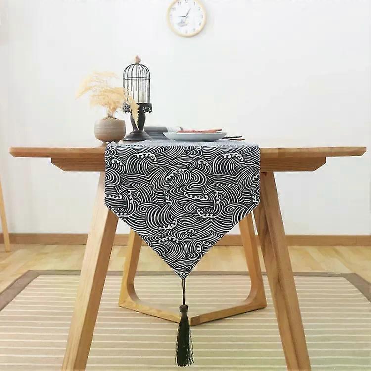 Cotton Linen Tablecloth-Retro Wave Design,30x160cm,Wave