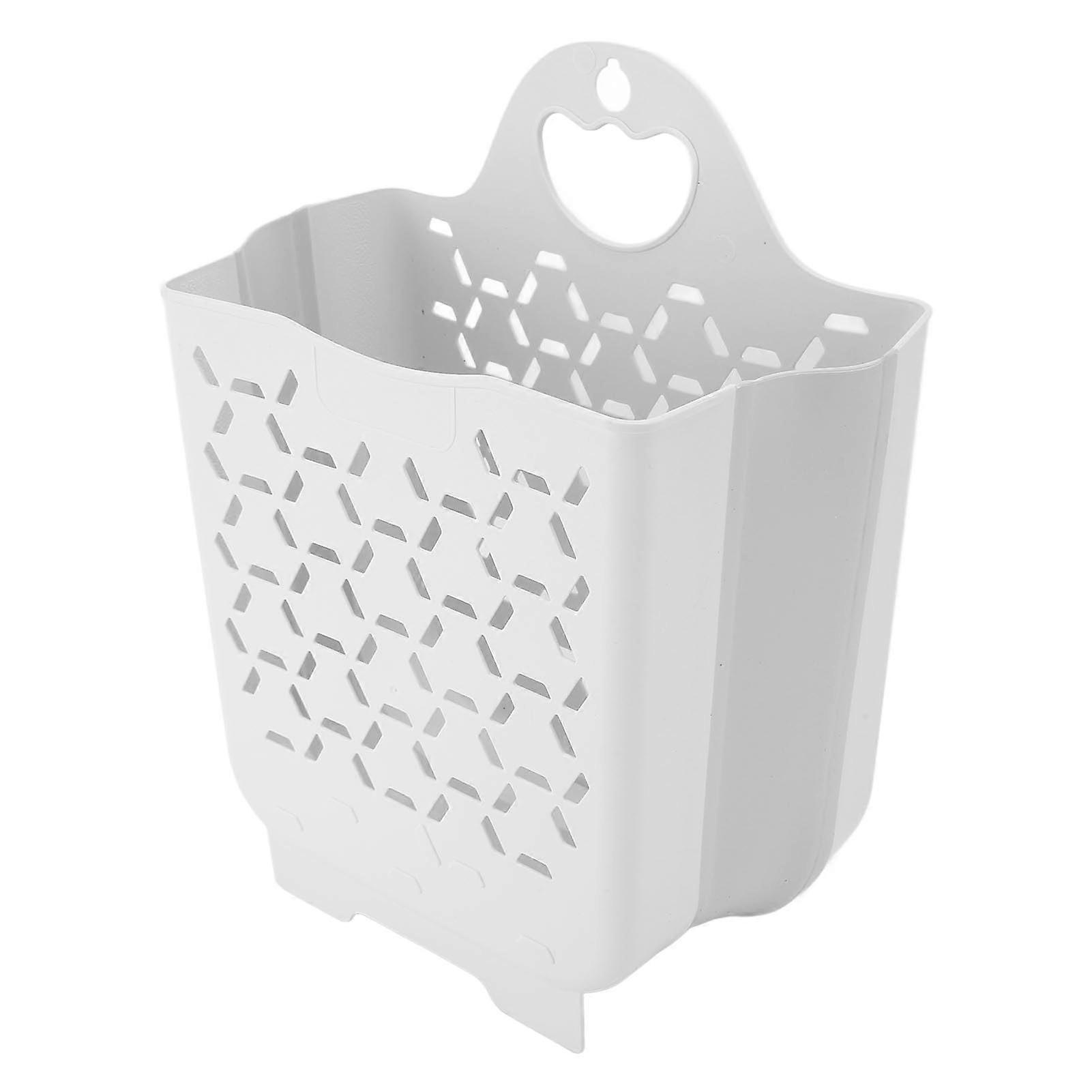 Collapsible Hanging Laundry Basket Wall Mounted Freestanding Hamper Space Saving Storage Container for Dorm Room White
