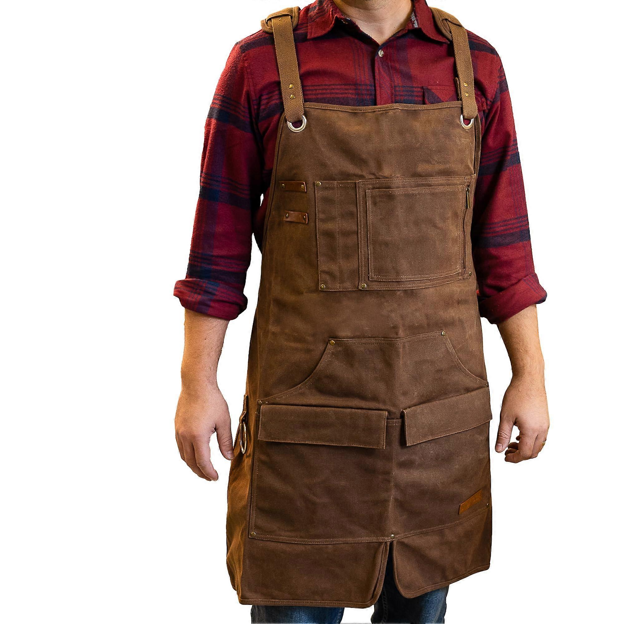 16oz Heavy Duty Waxed Canvas Work Apron, Rugged Water-Resistant Design for Construction, Gardening, and DIY Projects