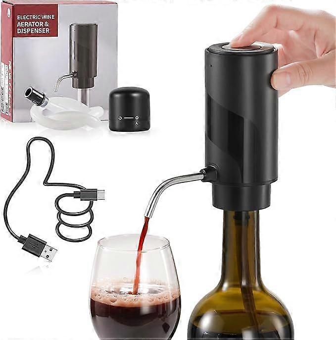 Electric Wine Aerator Rechargeable 3-in-1 Automatic Wine Aerator with Lockable Wine Stopper Gift for Wine Lovers Black