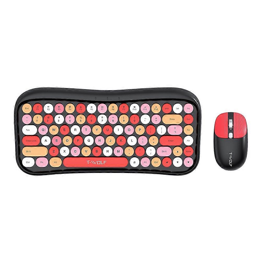 T-WOLF TF660 2.4G+5.0 Bluetooth Dual-Mode Retro Wireless Keyboard And Mouse Set TF660(Black Red)