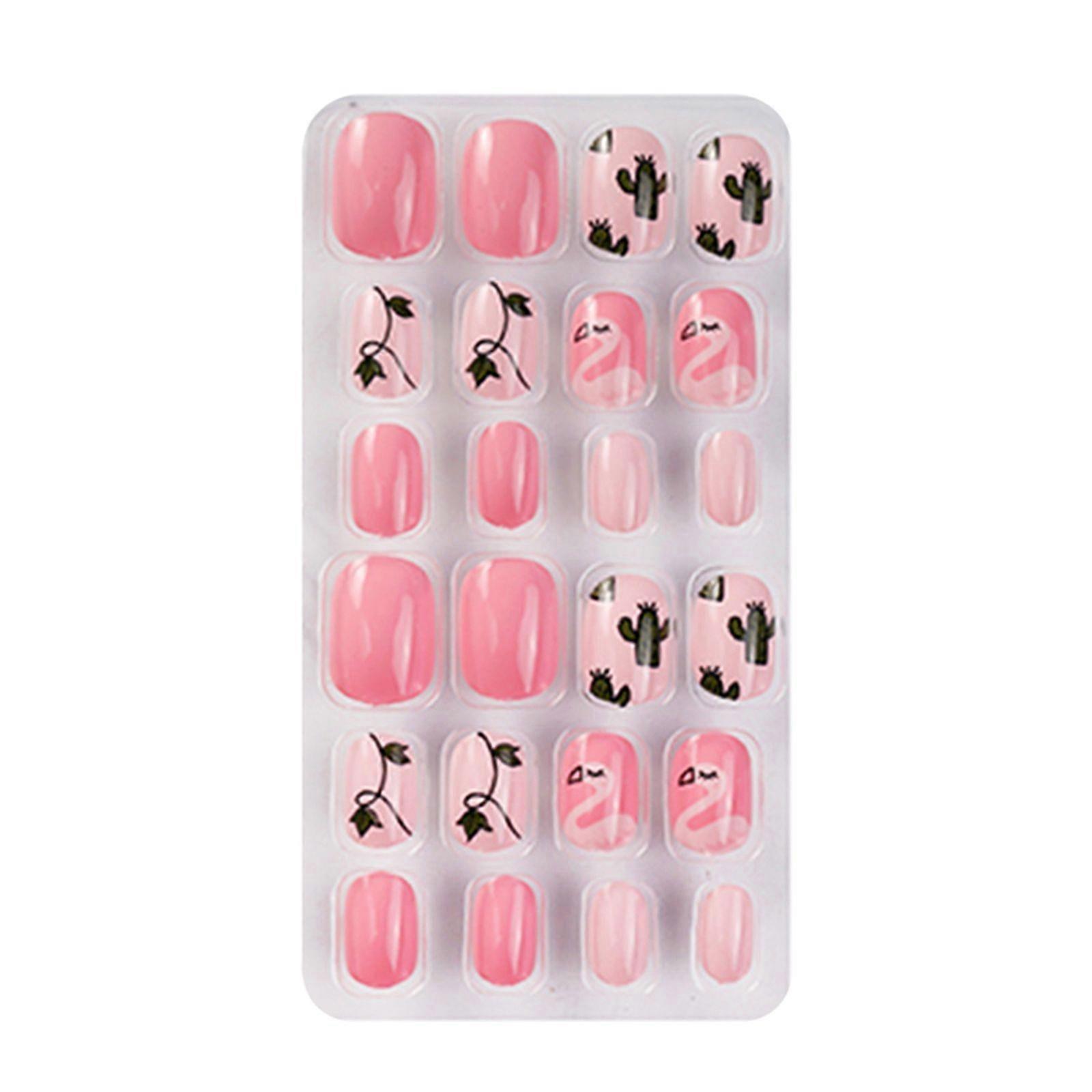 Candy Nails Press On Kids Nails Press On Short Cute Pink Simple Pattern