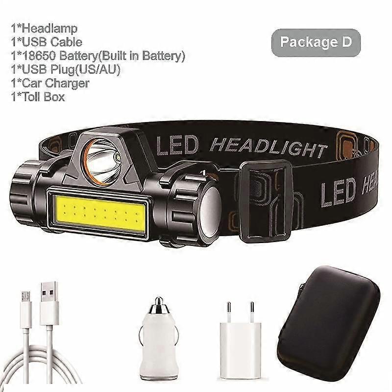 COB נייד + XP G Q5 LED פנס ראש עמיד למים ספורט עובד פנס ראש מובנה 18650 סוללה 1200mAh