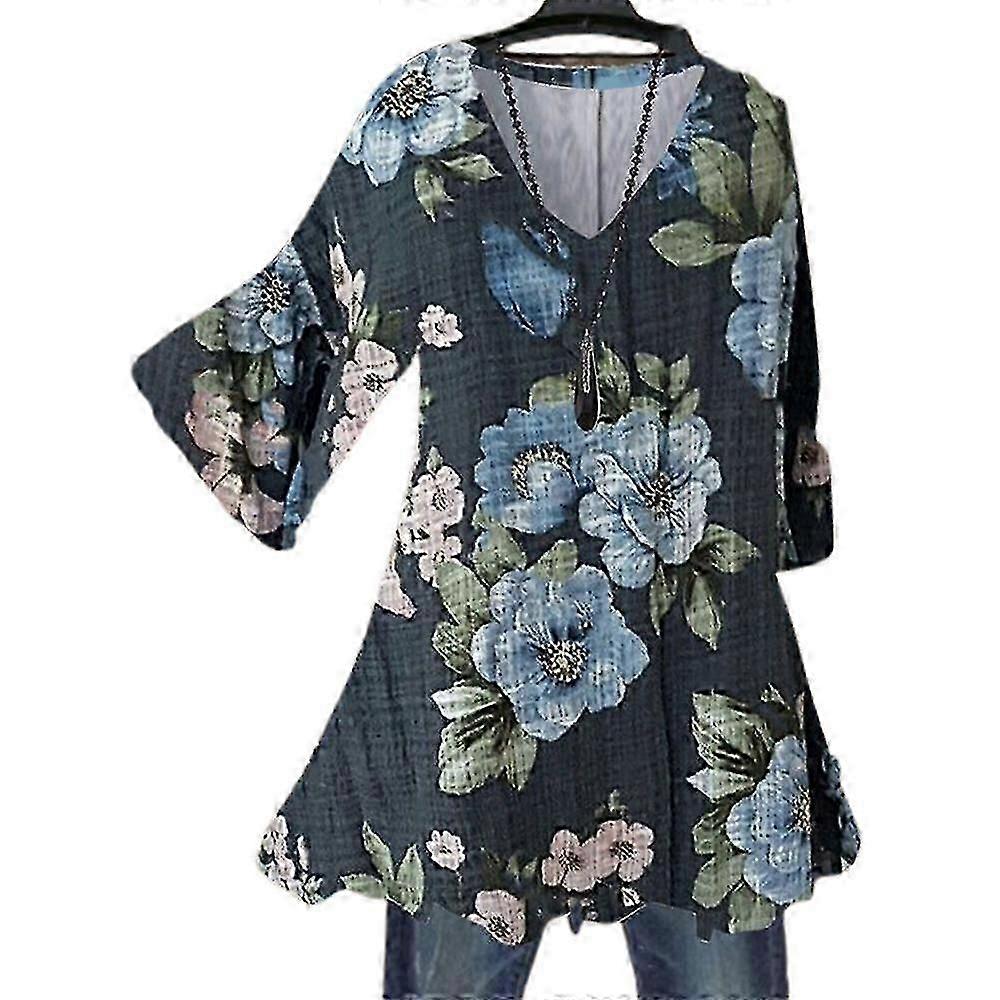 Women Summer Printed V-neck T-shirts Holiday Beach Casual Tops