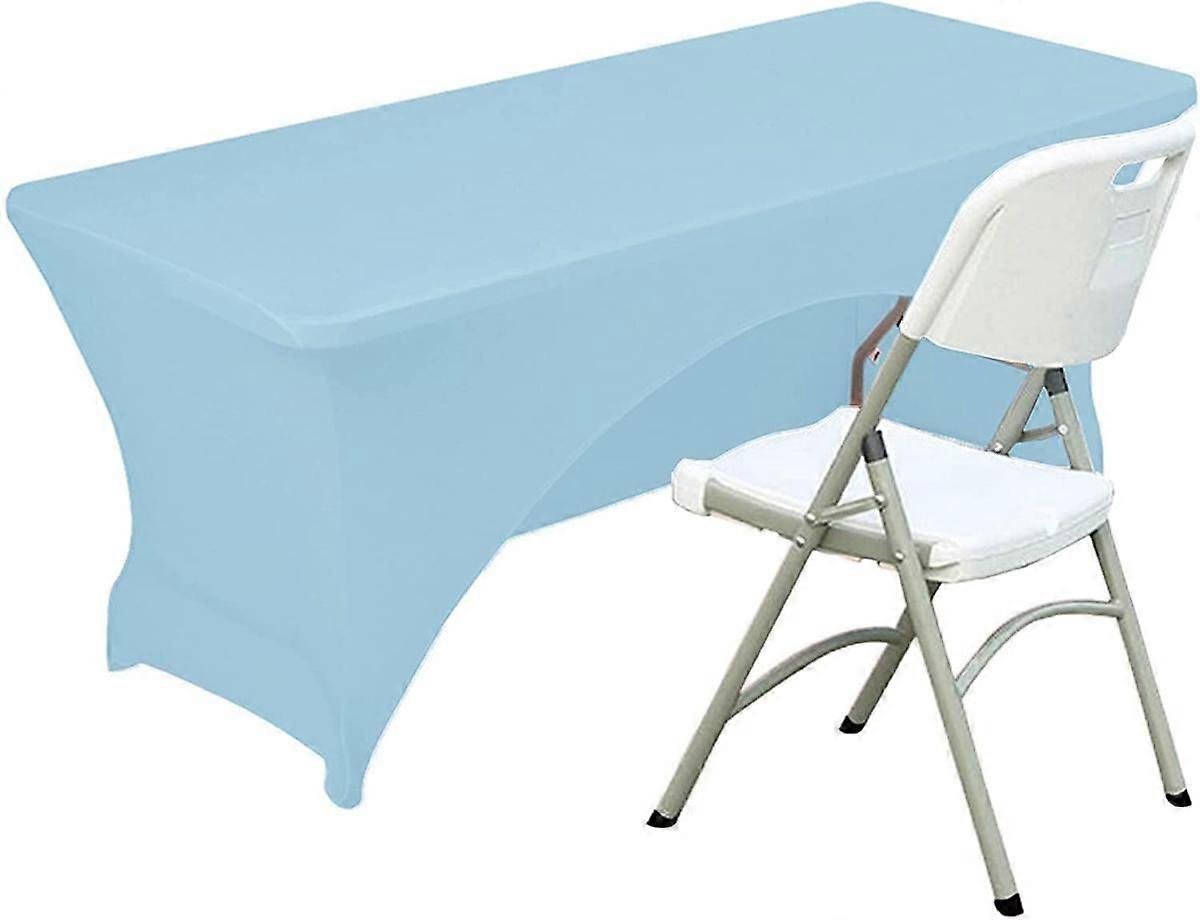 Spandex Table Cover 6 FT. Fitted Polyester Tablecloth Stretch Table Cover Table Topper Open Back - Light Blue
