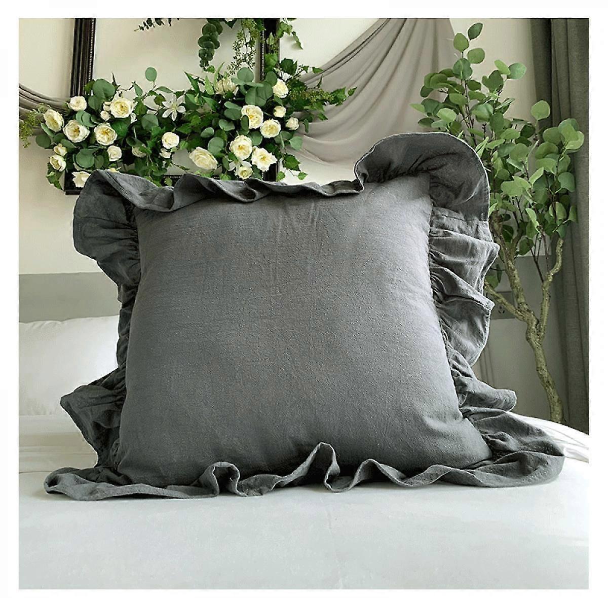 Set of 2 Solid Color Ruffle Pillowcases (Grey, 18 x 18 inch)