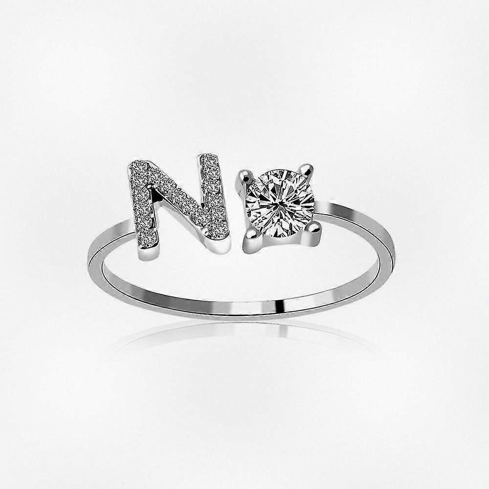 Adjustable Metal Initial Ring with Alphabet Letter N for Personalization