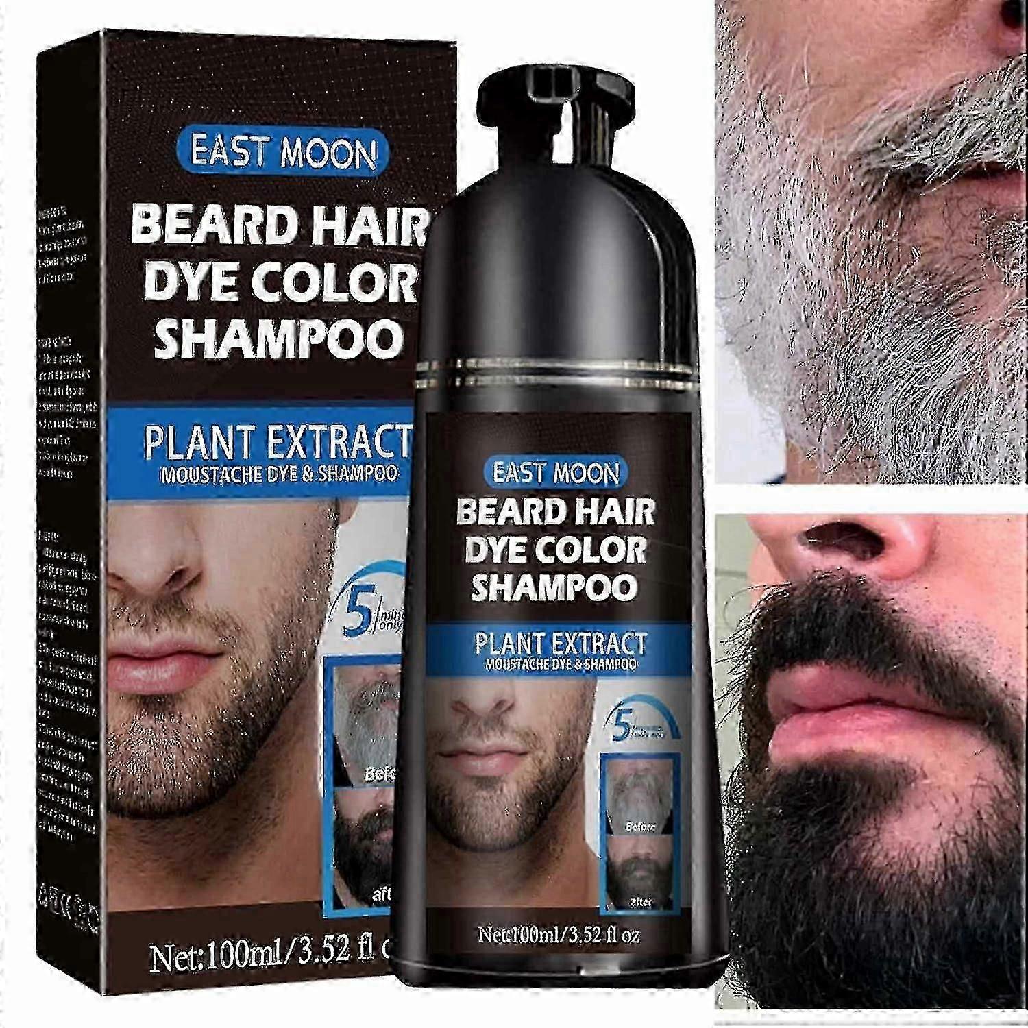 Shampoing colorant instantané 3 en 1, shampoing colorant à base de plantes pour barbe et cheveux pour hommes, couverture 100 % des cheveux gris, coloration des cheveux noirs en 5 minutes
