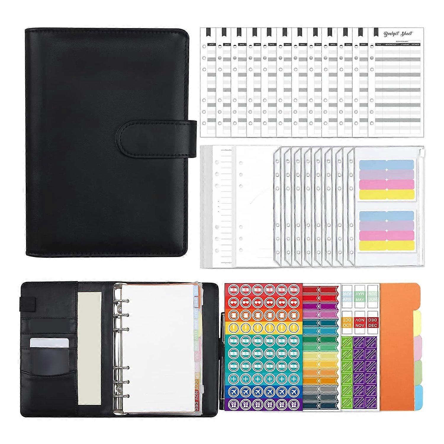 A6 Budget Binder with Zipper Envelopes & Cash Envelopes (Black)