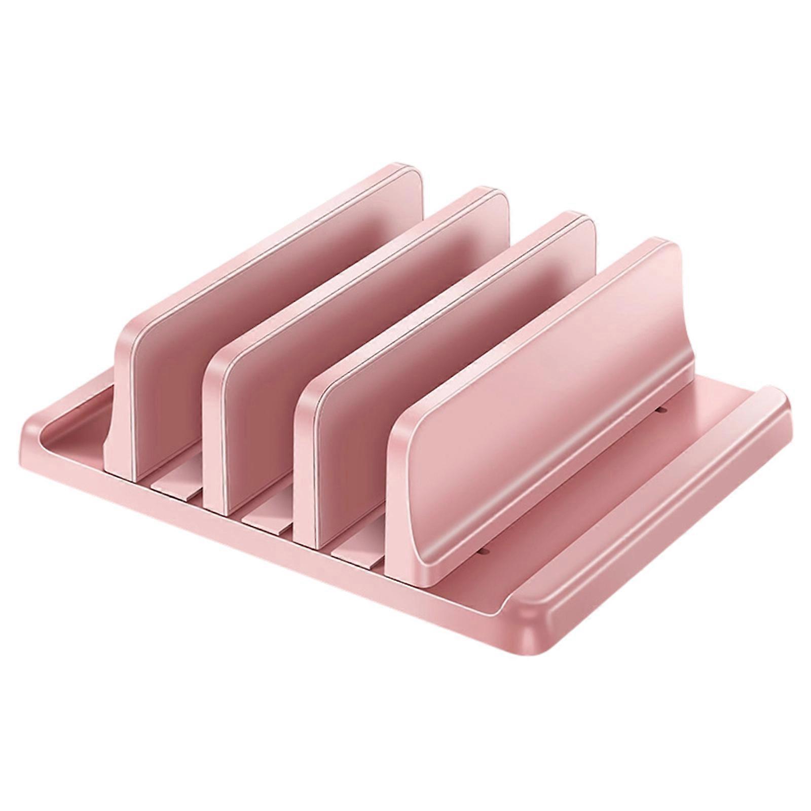 Vertical Laptop Stand 3 Slot Desktop Stand Holder Adjustable Dock Space Saving Laptop Stand for Desk Laptop Notebook  Pink