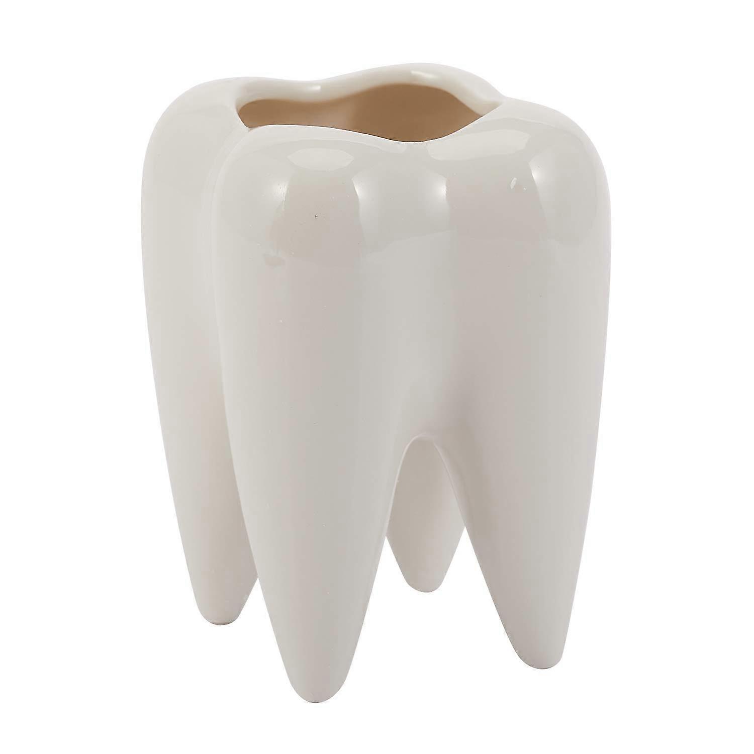 Tooth Shape White Ceramic Flower Pot Modern Design Planter Teeth Model Mini Desktop Pot Without Plants
