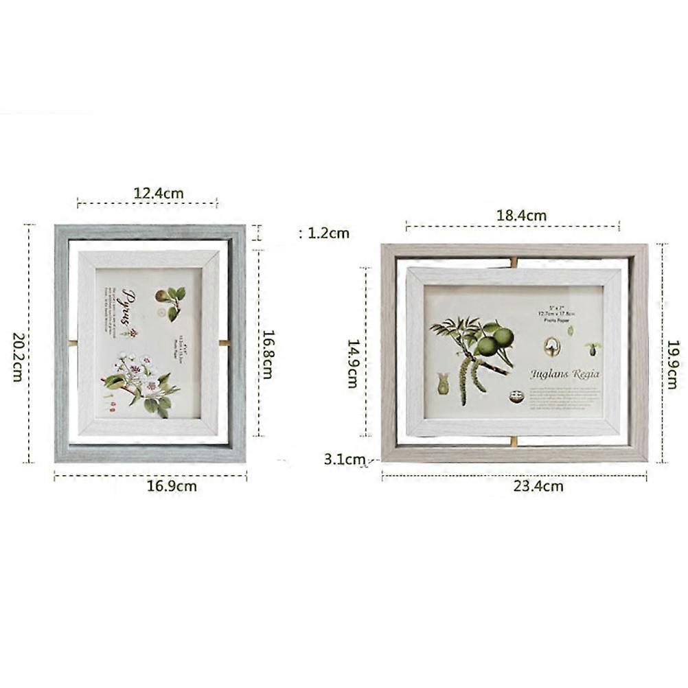 Rotating Photo Frame Table Decoration for Home Bedroom Light Grey 7 Inches Double Sided Glass Wooden 1Pcs