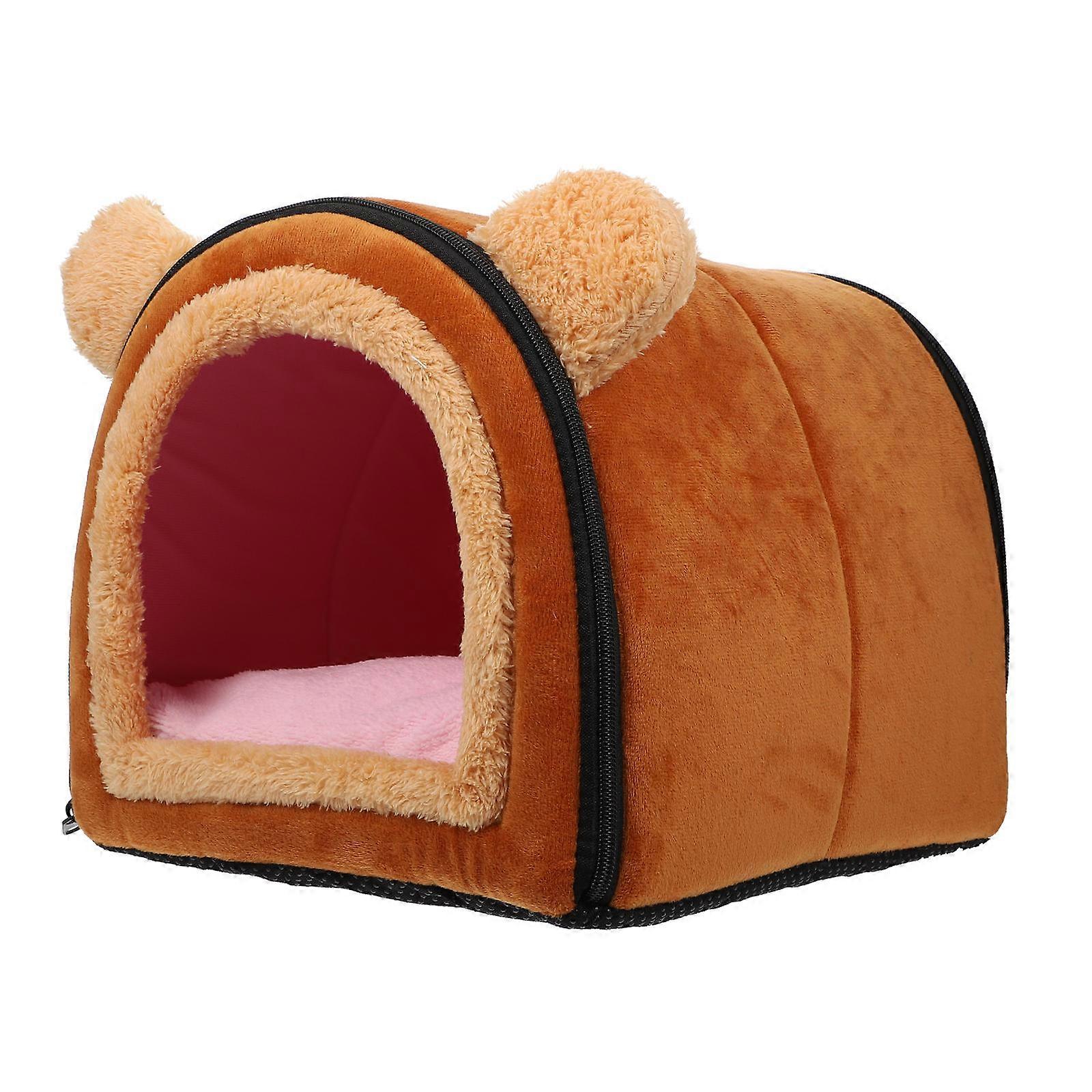 Hamster Sleep Bed for Squirrels Rabbits Play Area Coffee Color 35X29X29CM 1Set