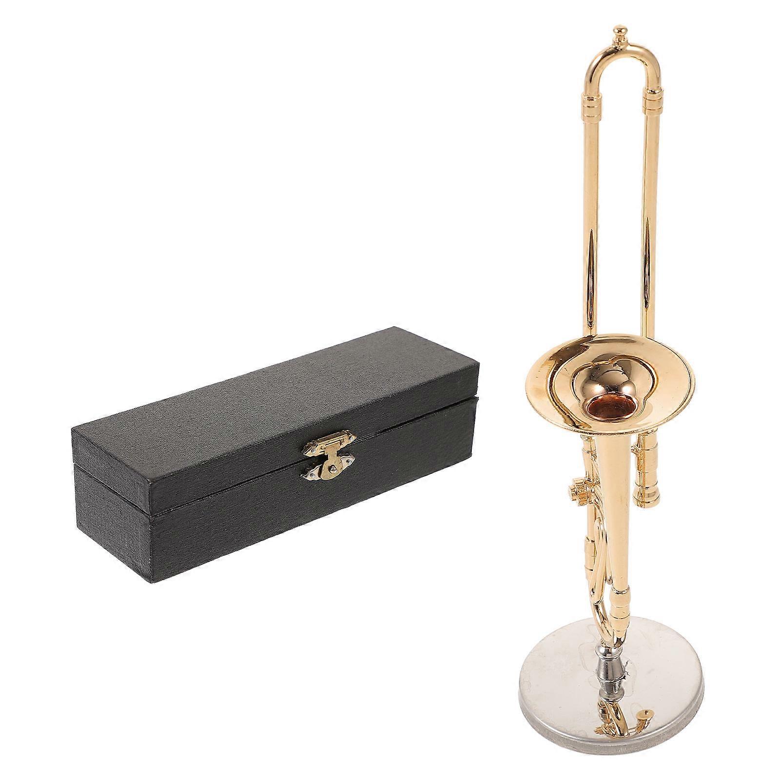 Realistic Instrument Model Small Trombone Adornment Copper Craft Decorative Desktop Model 14cm Long 1 Set