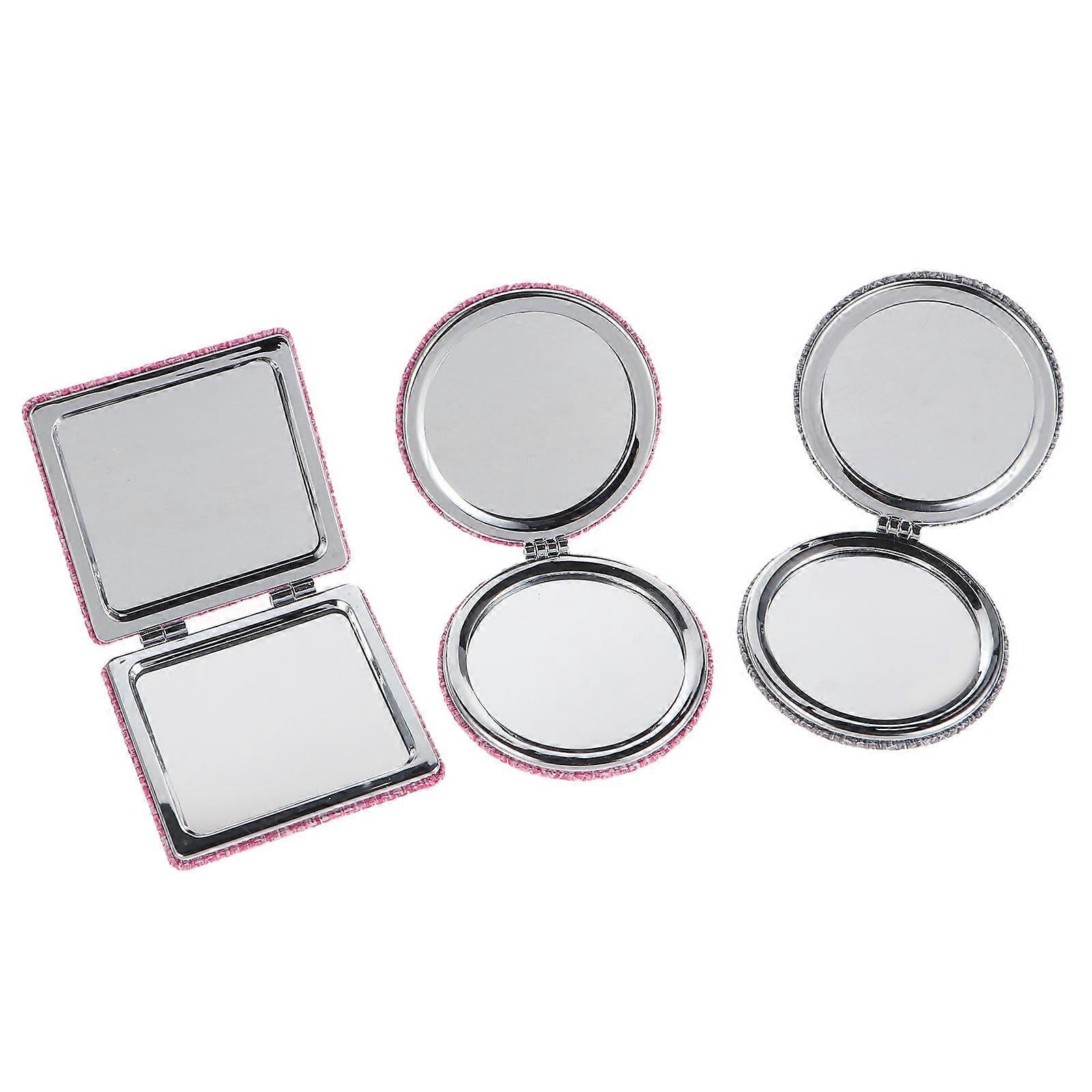 3pcs Foldable Desktop Cosmetic Mirror Set – Compact Dual Sided Fabric Covered Makeup Mirrors in Pink and Gray for Easy Storage and Reflection
