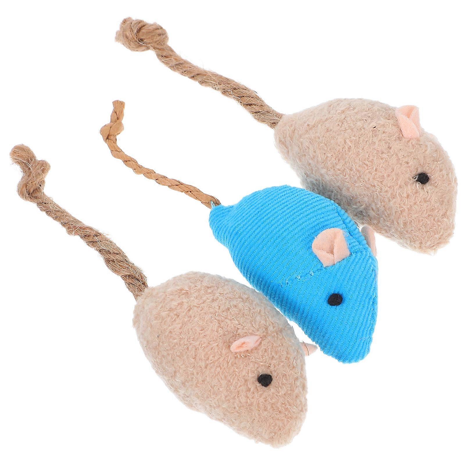 Cats Toy Plush Mouse Interactive Play Lifelike Design Beige 3Pcs