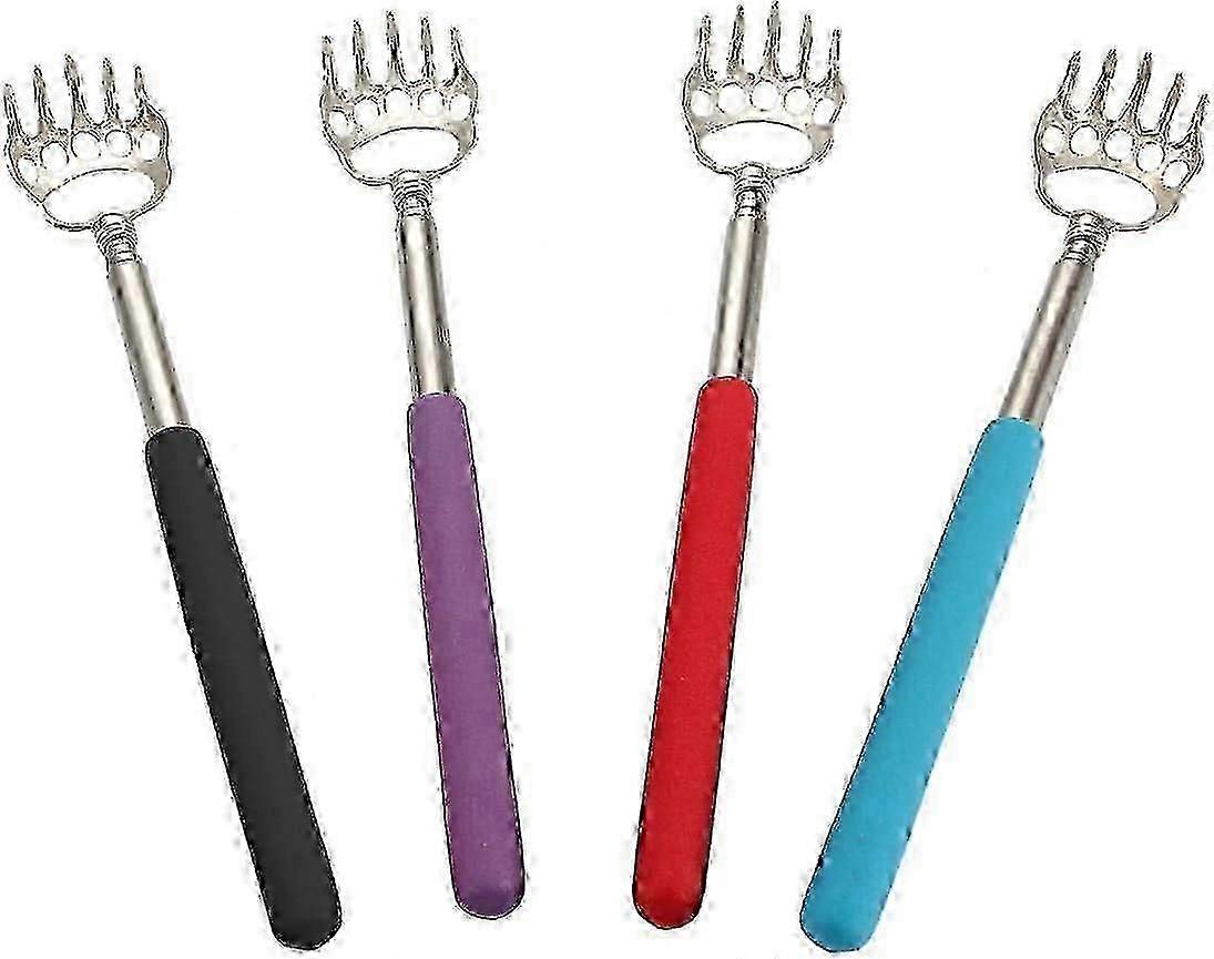 (4-Pack) Portable Extendable Telescopic Bear Claws Metal Back Scratchers/Hand Massager/Backslap with Rubber Handles